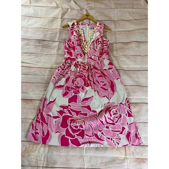 Lilly Pulitzer Women's Kaya Cameo White Pink Printed Dress - 8 - Picture 5 of 14